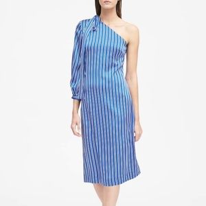 Stripe Bow Shoulder Midi Dress